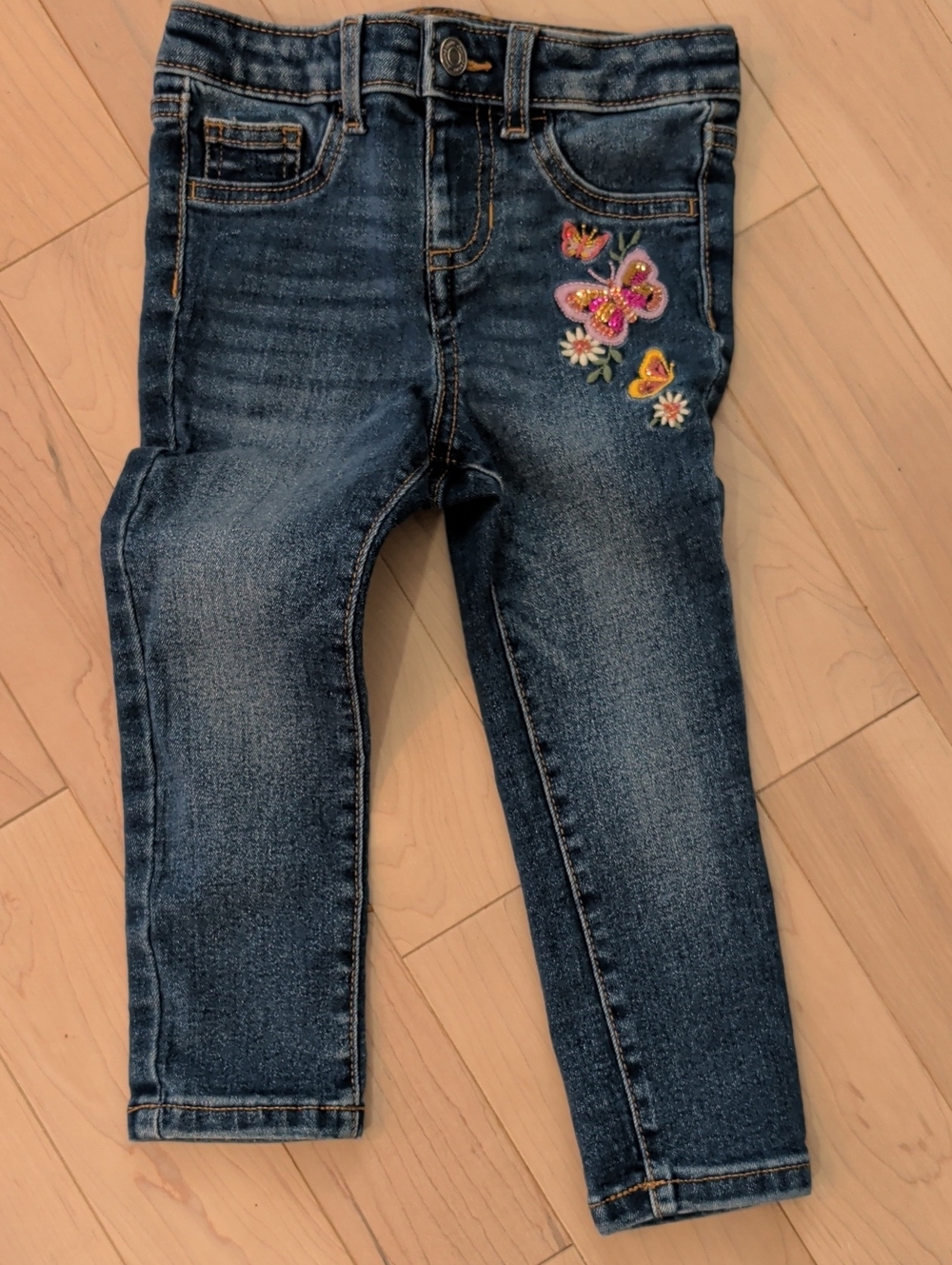 jumping beans Dark Blue Denim Jeans with Pink and Yellow Butterfly Embroidery